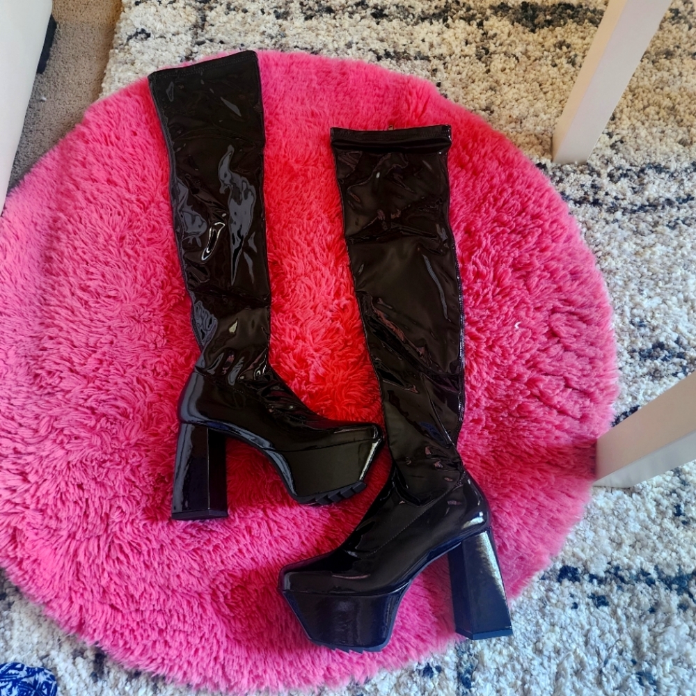 Thigh High Black Patent boots